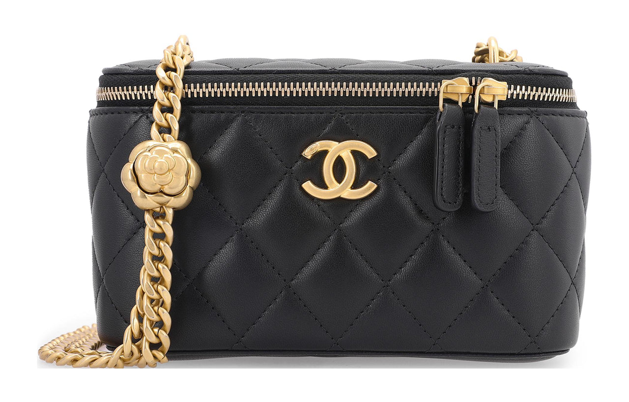 CHANEL Sheepskin Shoulder Bag Crossbody Bag Medium Size Women's Black