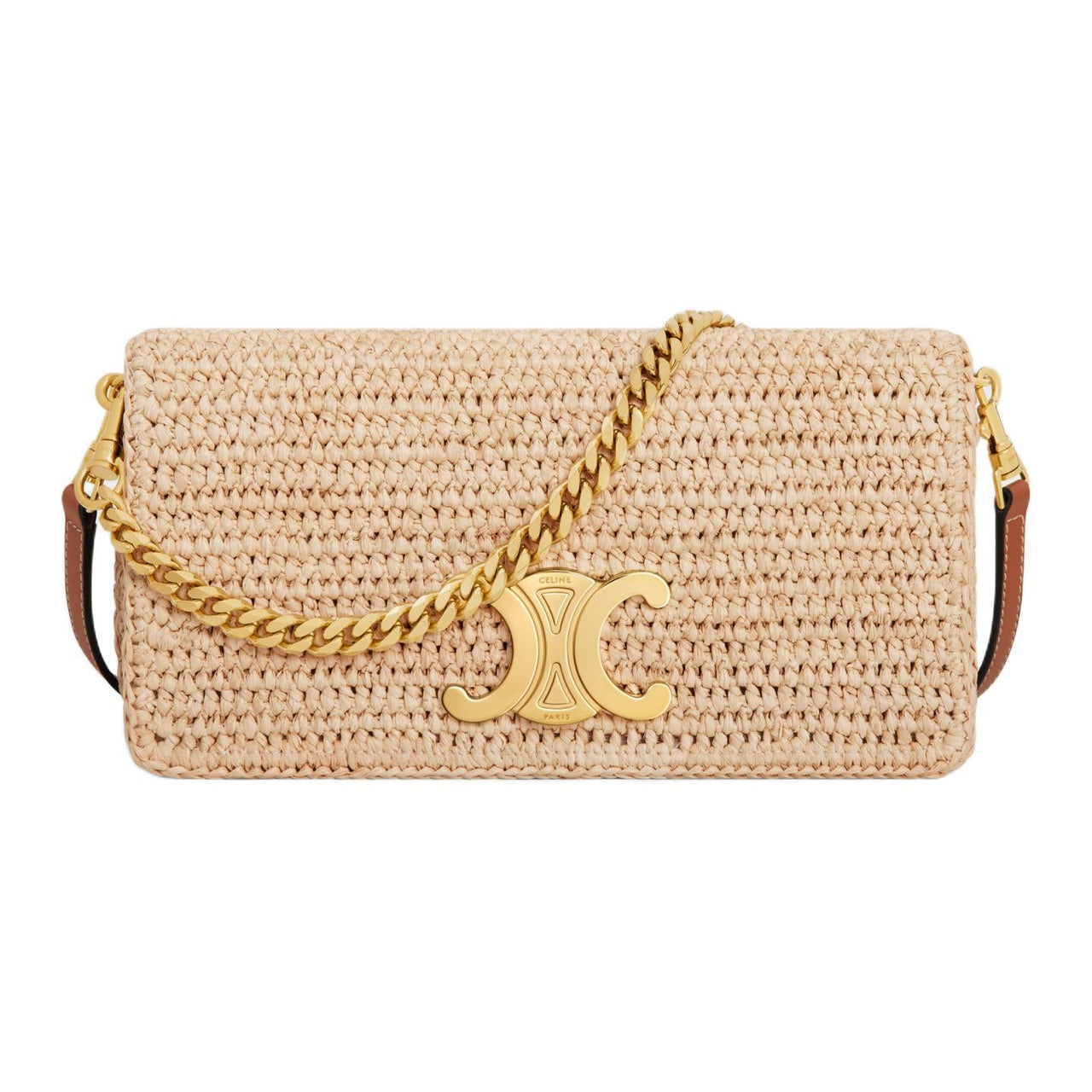 CELINE Straw Woven Shoulder Bag Women's Natural/Tan