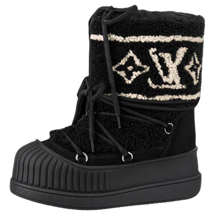 LOUIS VUITTON Polar Short Mid Calf Snow Boots Women's Black