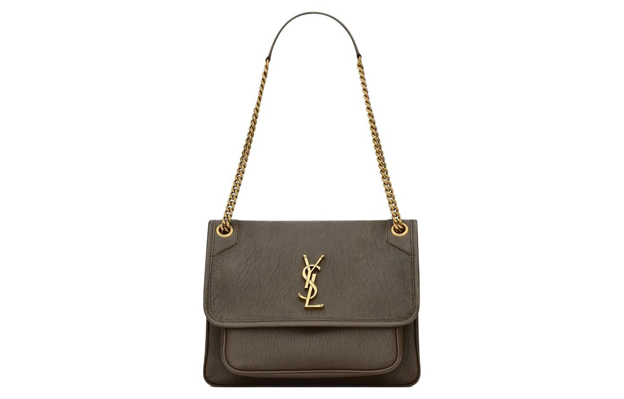 SAINT LAURENT Lambskin Crossbody Bag Medium Size Women's Light Musk