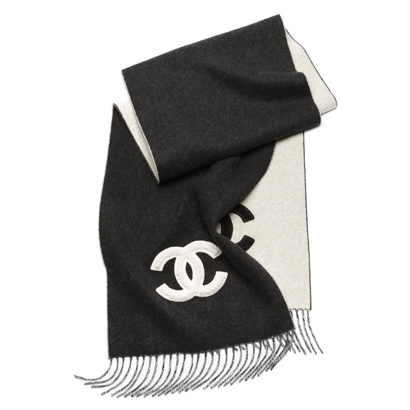 CHANEL Knit Scarves Women's Black/White