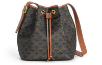 CELINE Triomphe Canvas With Calfskin Bucket Bag Handbag Shoulder Bag Crossbody Bag Large Size Women's Tawny
