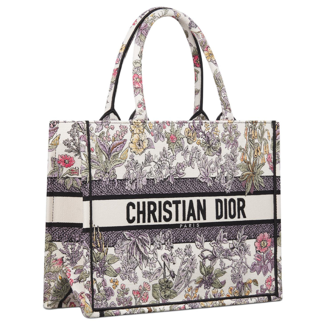 DIOR BookTote Fabric Tote Bag Shopping Bag Handbag Medium Size Women's Milk White & Multicolor