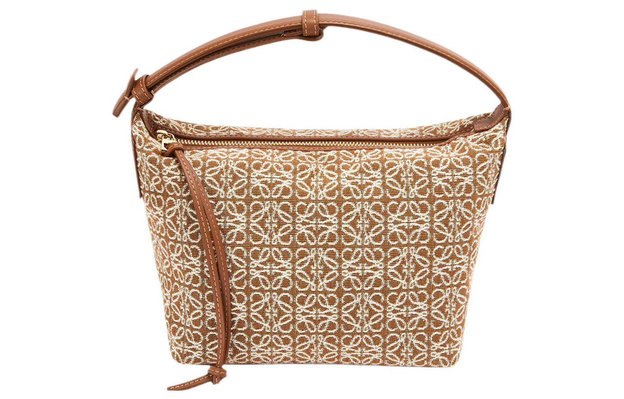 LOEWE Small Cubi Bag In Anagram Jacquard And Calfskin Tan/Pecan