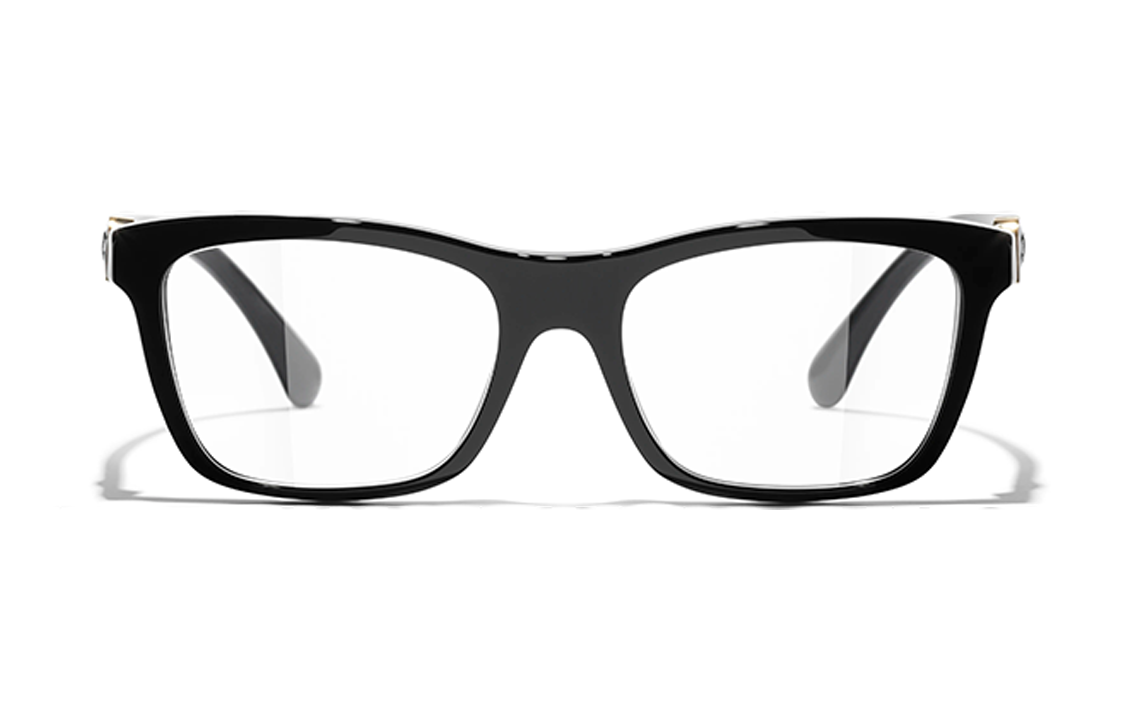 CHANEL Acetate Square Eyeglass Frames Women's Black