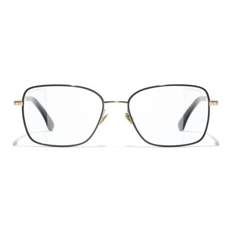 CHANEL Metal Square Eyeglass Frames Unisex Gold