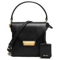 PRADA Cow Leather Handbag Shoulder Bag Crossbody Bag Women's Black