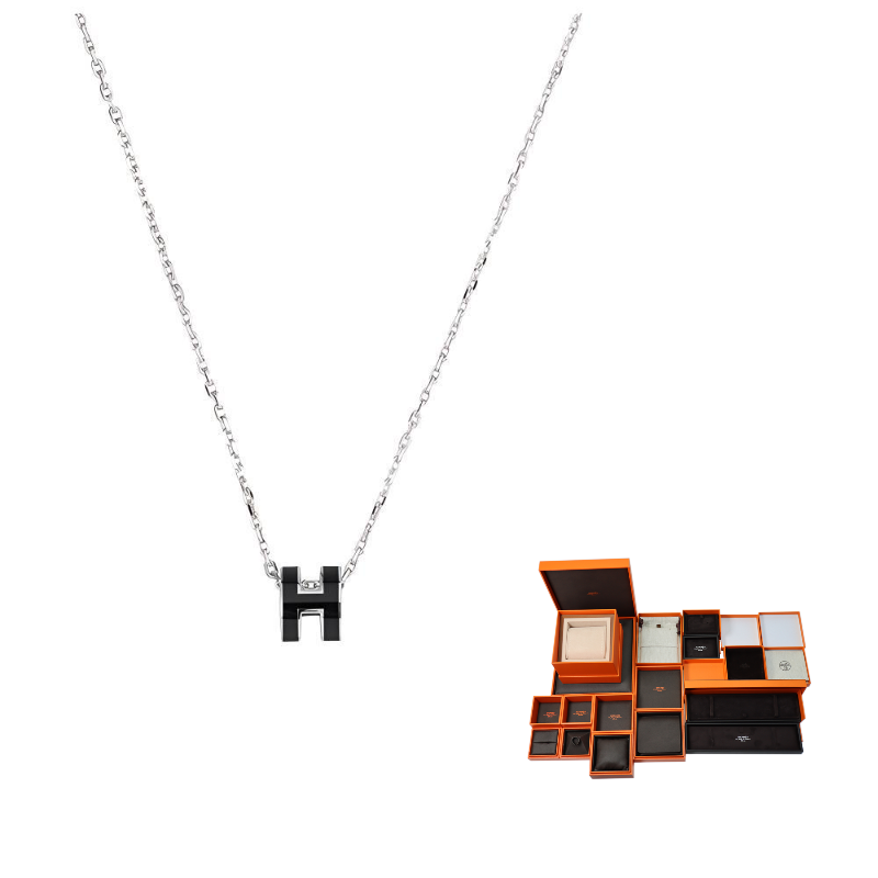 HERMES POP H Collection Metal Necklaces Women's Silver Chain
