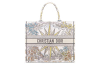 DIOR BookTote Embroidery Tote Bag Shopping Bag One Shoulder Handbag Large Size Women's White