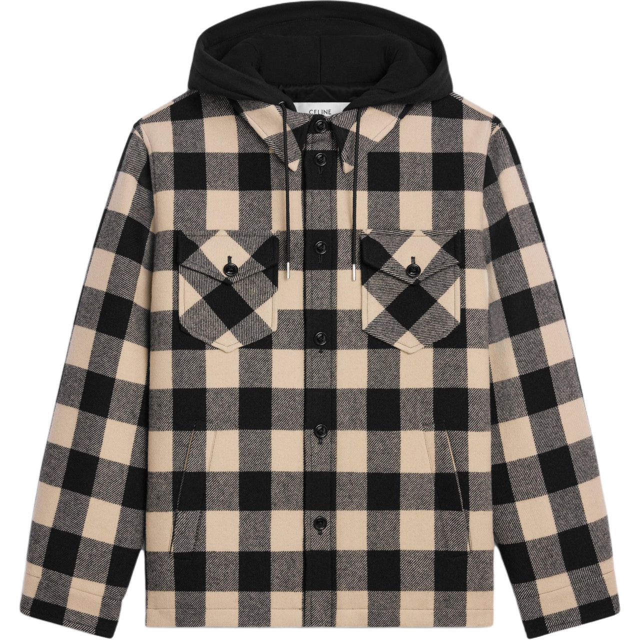 CELINE Hooded Overshirt In Check Wool