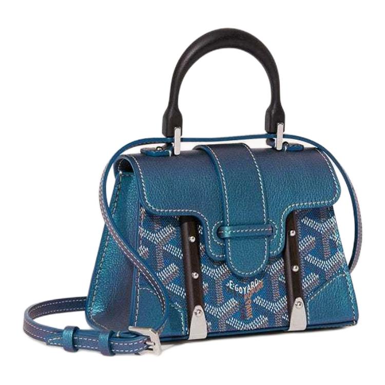 GOYARD Saigon Canvas With Calfskin Shoulder Bag Crossbody Bag Handbag Mini Women's Pearl Blue