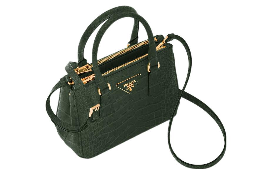 PRADA Galleria Killer Bag Crocodile Leather Shoulder Bag Crossbody Bag Handbag Mini Women's Dark Green