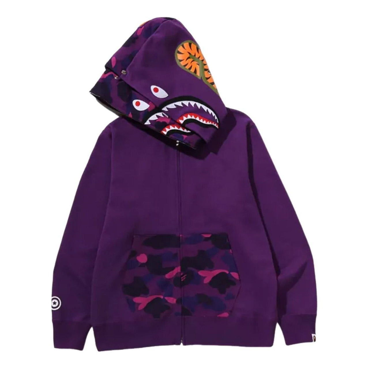 A Bathing Ape Color Camo Shark Full Zip Double Hoodie 'Purple' 1M30-115-009-PUR