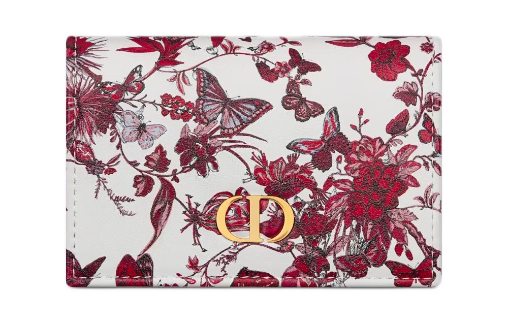 DIOR Caro Calfskin Wallet Women's White & Red