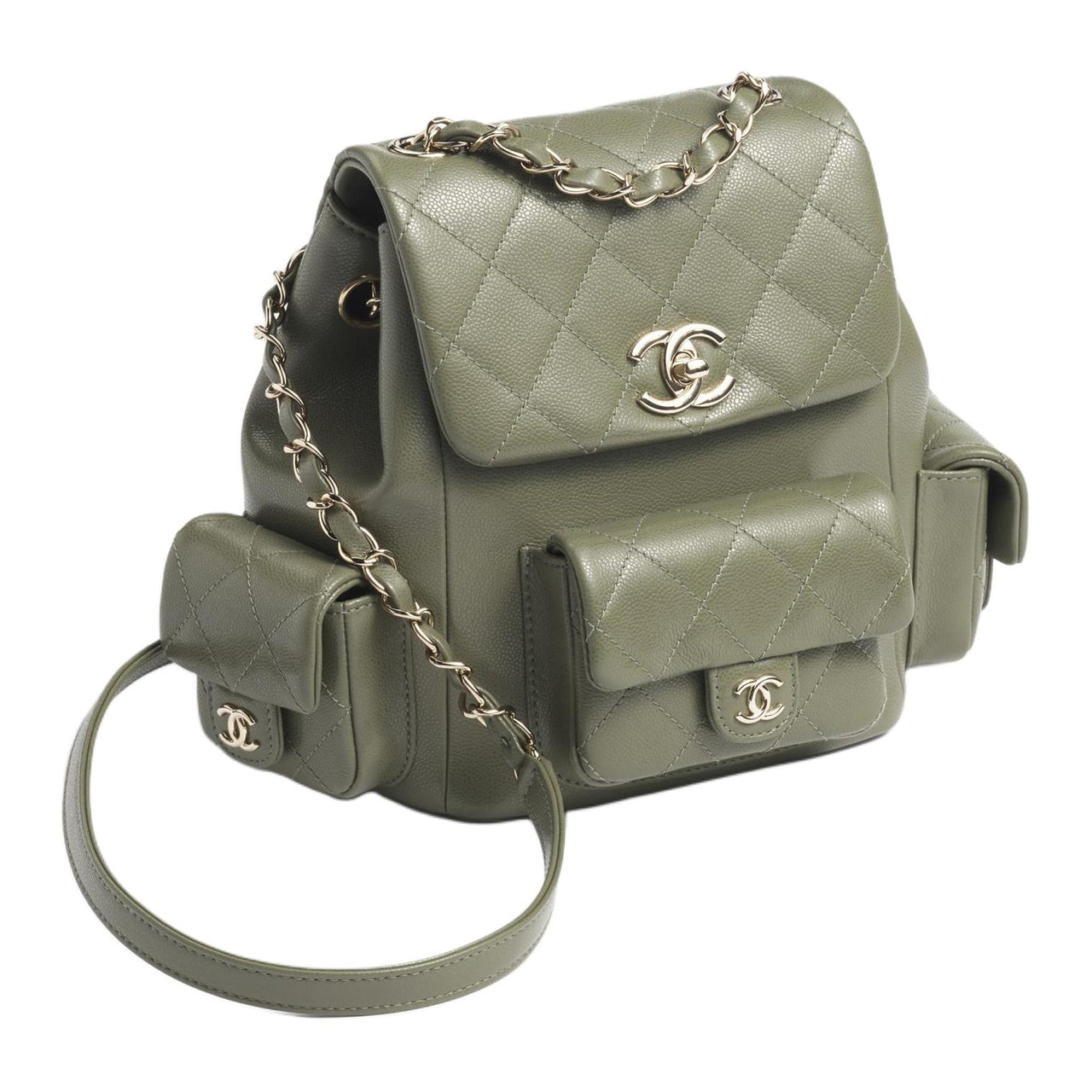 CHANEL Duma Grain Bright Calfskin Backpack Women's Khaki