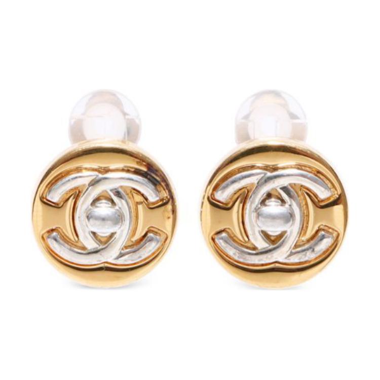 CHANEL 1997 Cc Turn lock Button Clip on Earrings