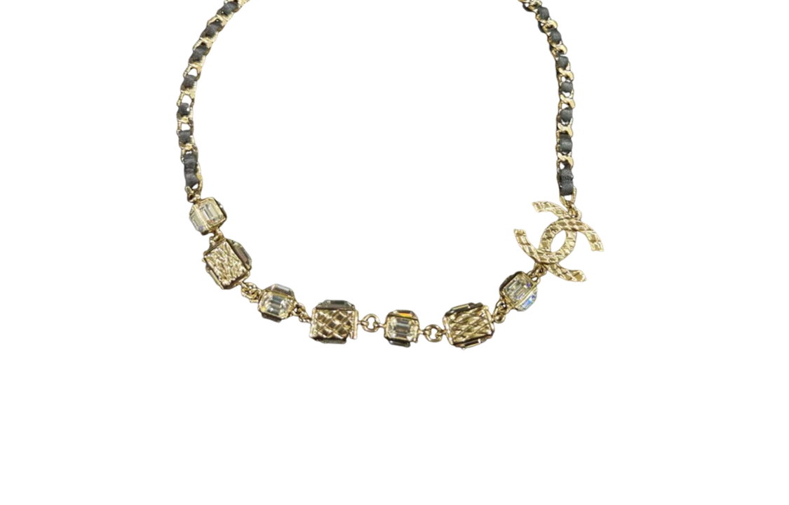CHANEL Rhinestone Necklaces Women's Gold