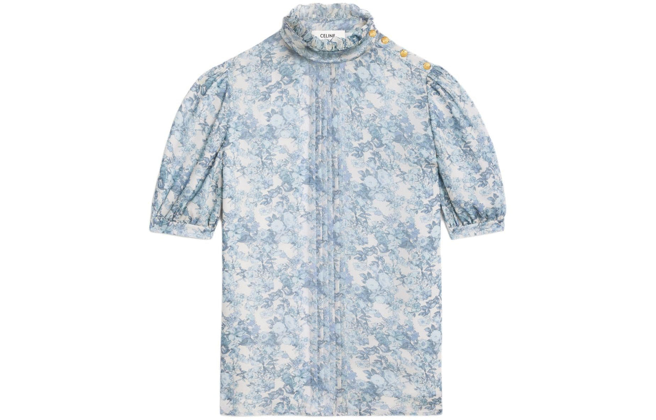 CELINE Blouse With Frilled Collar In Silk Georgette