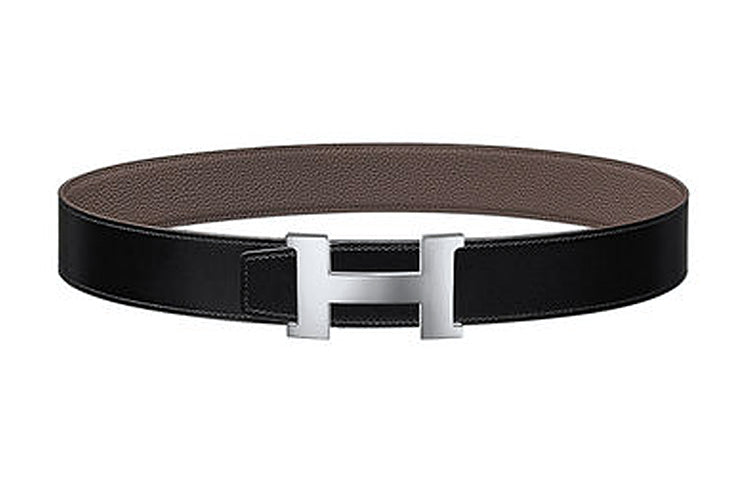HERMES Leather Leather Belts Unisex Black/Tin Gray Width: 3.8cm
