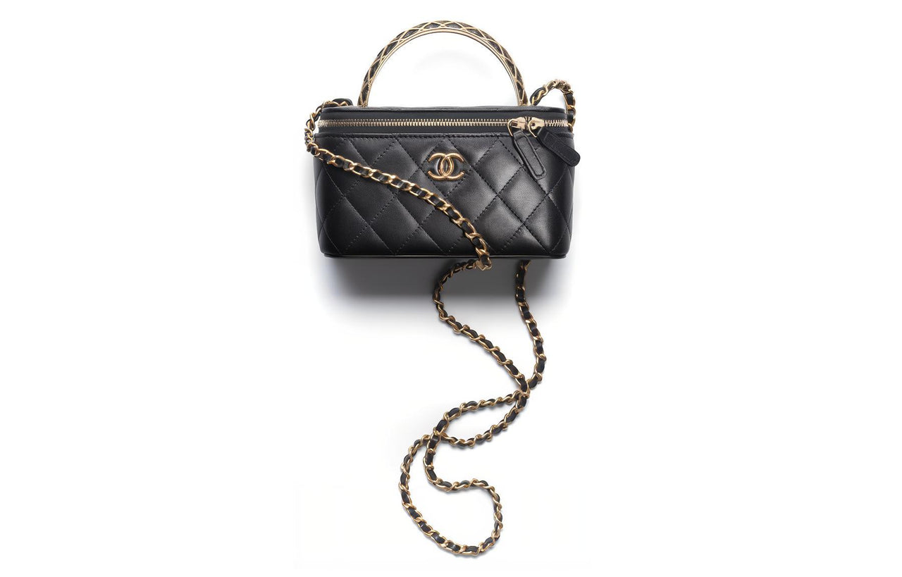 CHANEL Sheepskin Makeup Box, Shoulder Bag, Crossbody Bag Women's Black