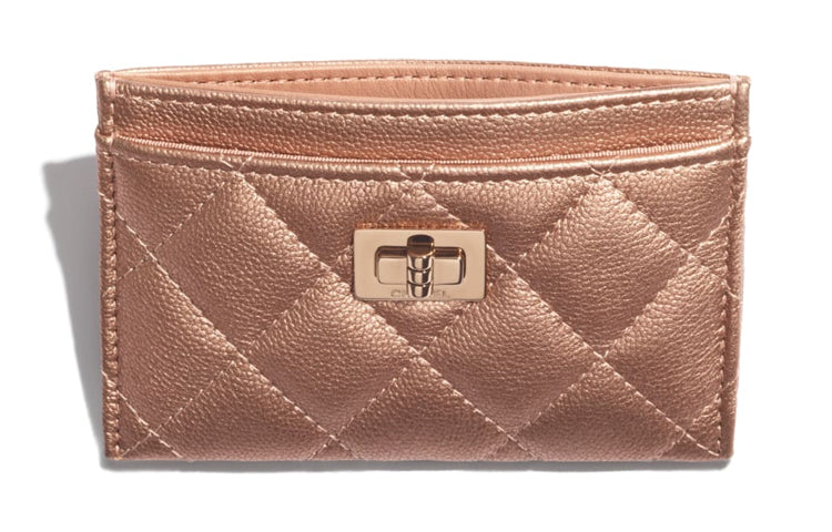 CHANEL 2.55 Cow Leather Card Holder Women's Red Copper
