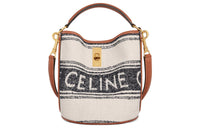 CELINE TEEN BUCKET Fabric And Cow Leather Bucket Bags Shoulder Bag Crossbody Bag Handbags Regular Women's White/Black