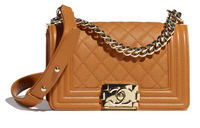 CHANEL LEBOY Embossed Calfskin With Grains Shoulder Bag Crossbody Bag Small Size Women's Brown