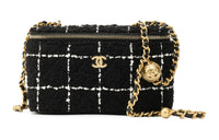 CHANEL Wool Velvet Clutch Box Bag Shoulder Bag Crossbody Bag Women's Black & White