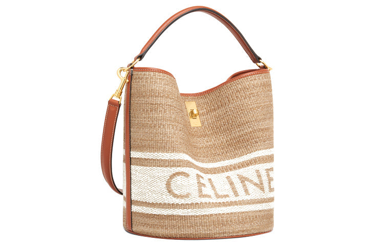 CELINE 16 Fabric With Smooth Cow Leather Portable Crossbody Bag Shoulder Bag Women's Beige/Tan