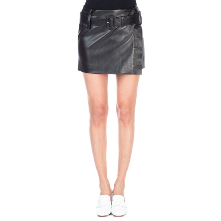 PRADA Leather Short Skirts Women's Black