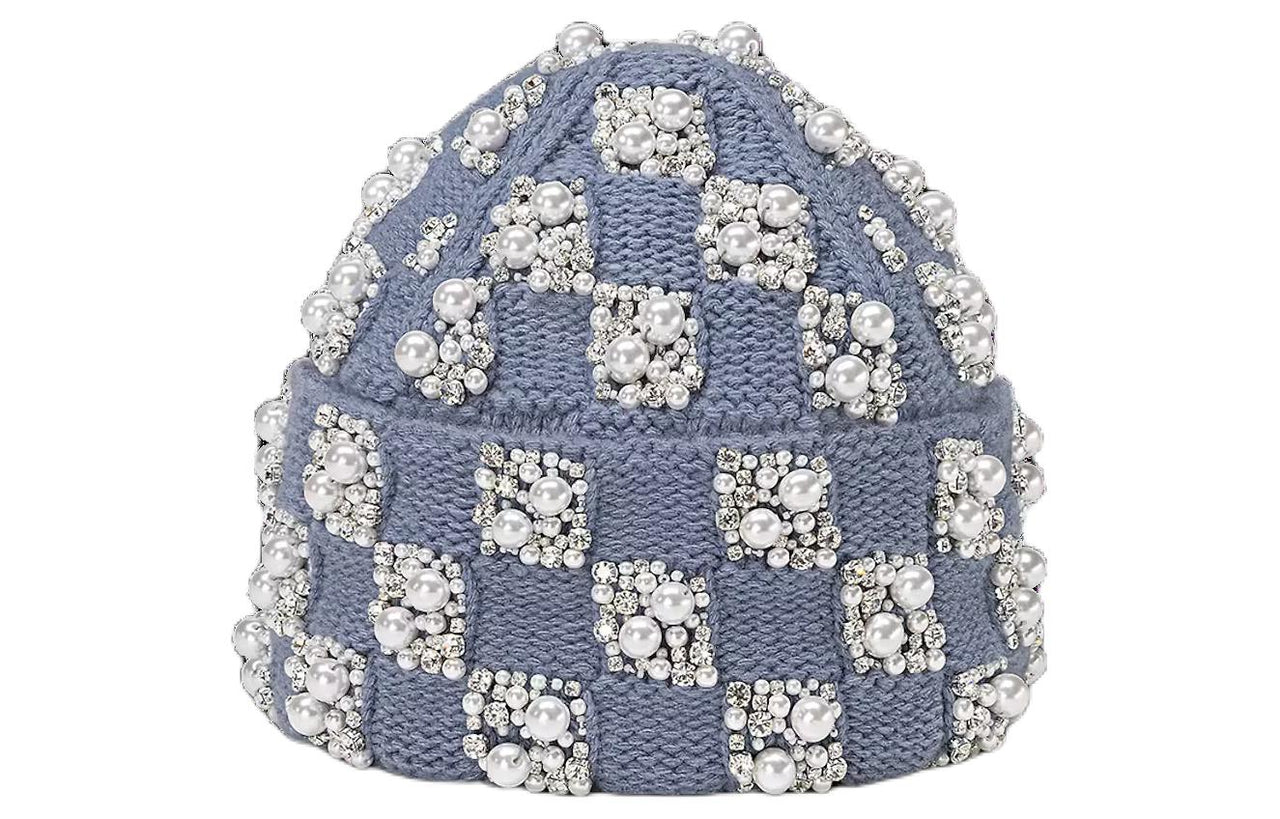 LOUIS VUITTON Wool, Glass Pearl, Rhinestone Beanies Men's Light Blue