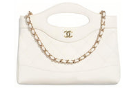 CHANEL Polished Lambskin Chain Handbag Shoulder Bag Crossbody Bag Mini Women's White