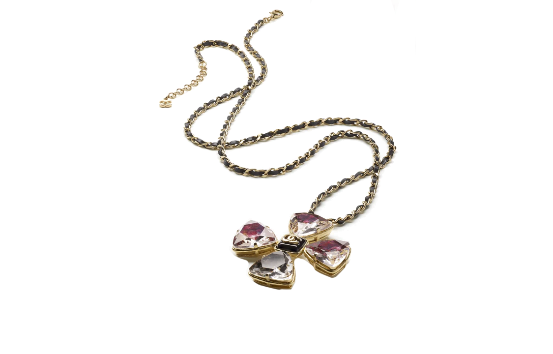 CHANEL Metal Rhinestone Velvet Resin Calfskin Necklaces Women's Black