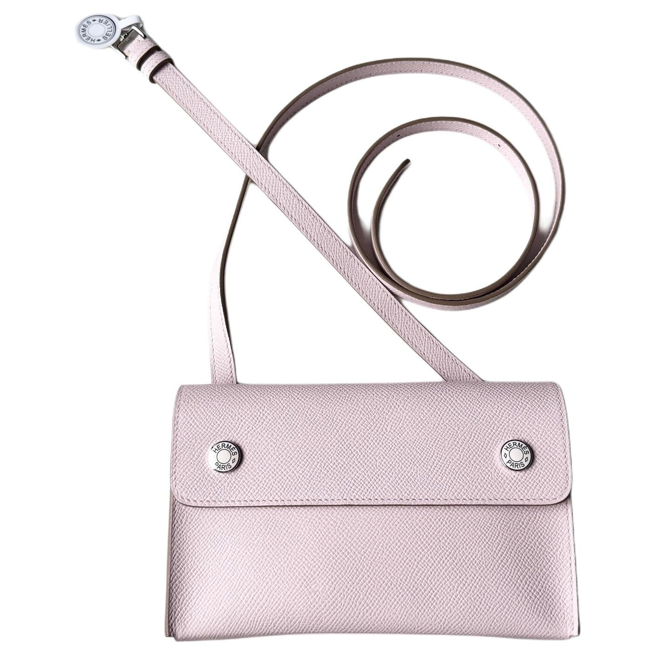HERMES Snap Cow Leather Shoulder Bag, Crossbody Bag Women's Light Purple