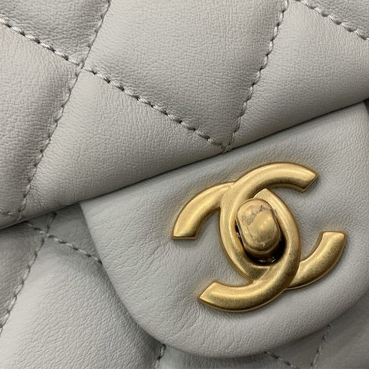 CHANEL Lambskin Flap Bag Hanger, Shoulder Bag, Crossbody Bag Small Size Women's Gray