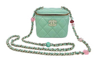CHANEL 23P SS Sheepskin Box Bag Shoulder Bag Crossbody Bag Small Size Women's Green