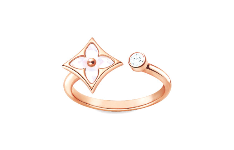 LOUIS VUITTON Color Blossom Mini Star Ring Pink Gold White Mother-of-Pearl And Diamond