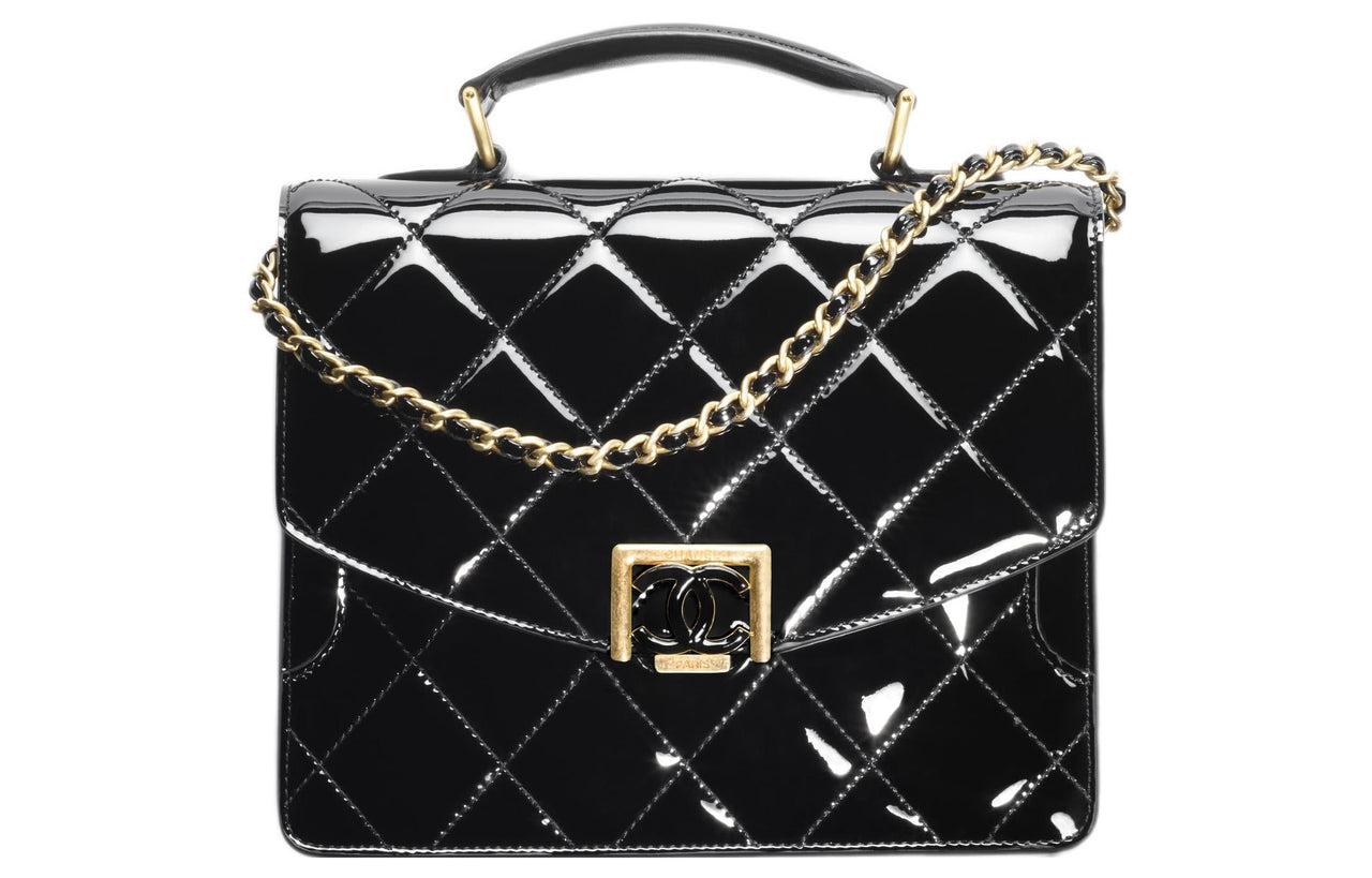 CHANEL Patent Leather Handbag Shoulder Bag Crossbody Bag Regular Women's Black