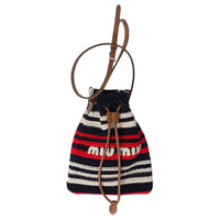MIU MIU Fabric Bucket Bags Shoulder Bag Crossbody Bag Mini Women's Blue & Red & White