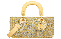 DIOR Lady D-JOY Rhinestone Embroidered Velvet Fabric Shoulder Bag Crossbody Bag Handbag Small Size Women's Light Yellow