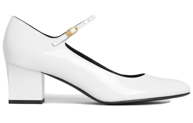 CELINE Babies Mary Jane Block Heel High Heels 5.5cm Women's White