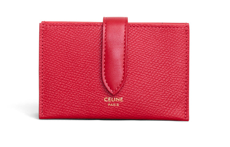 CELINE Grained Calfskin Card Holder Women's Red