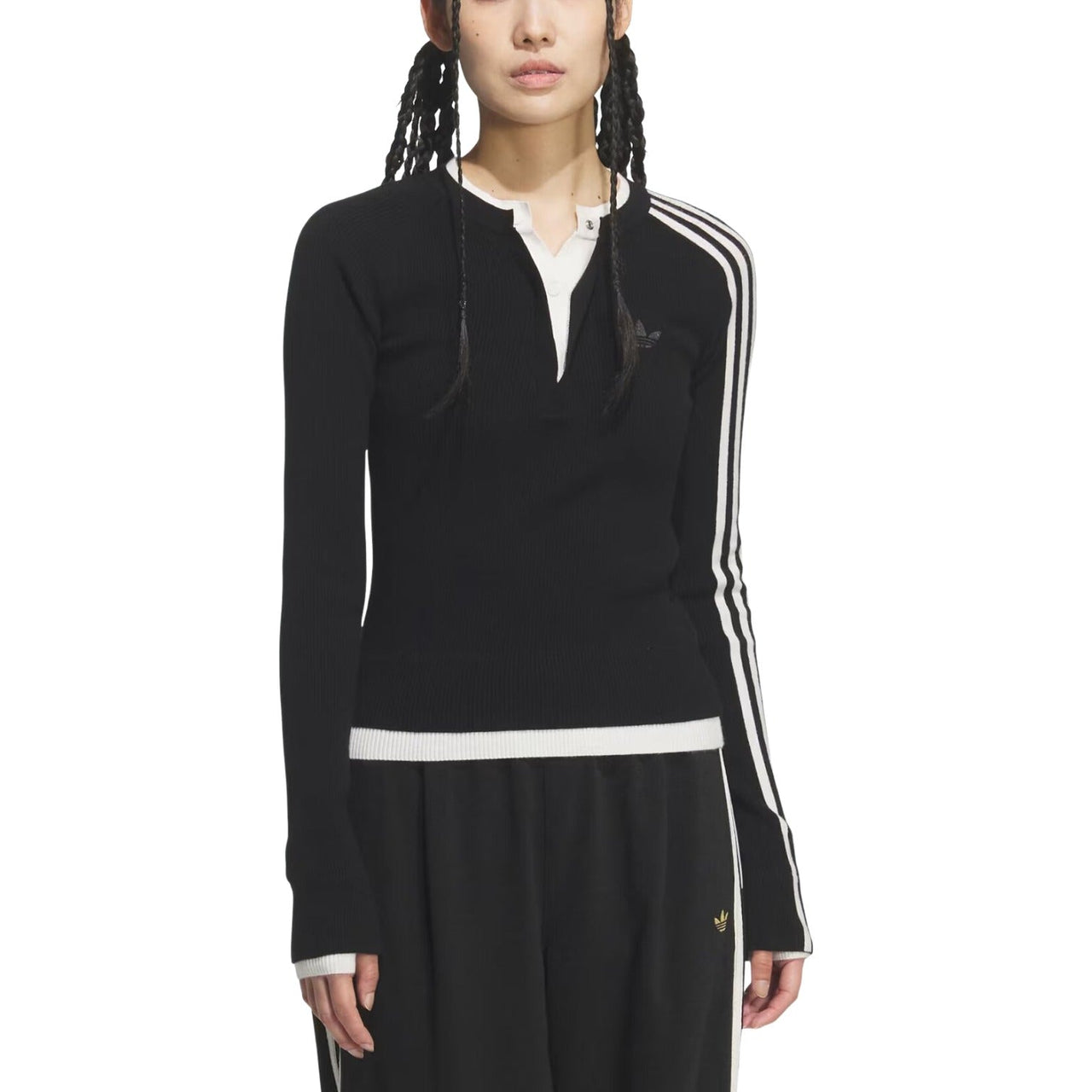 (WMNS) adidas Premium 3S Button Sweatshirt 'Black' KS5333
