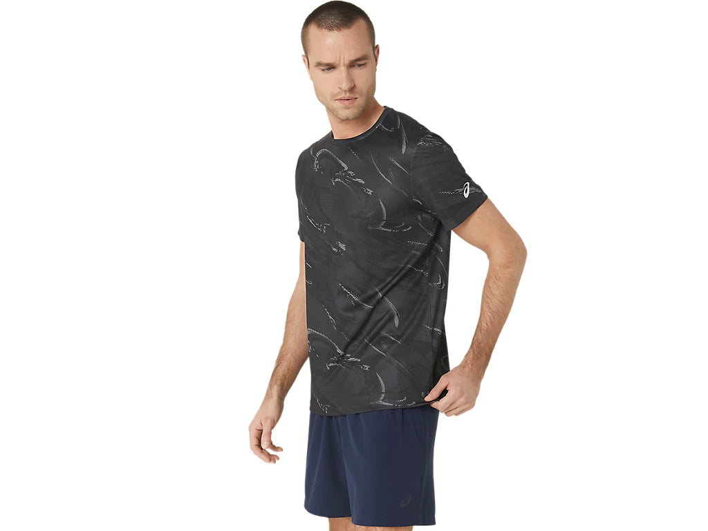 ASICS Suminagashi Motif Print Short Sleeve Top 'Graphite Grey' 2031E214-020