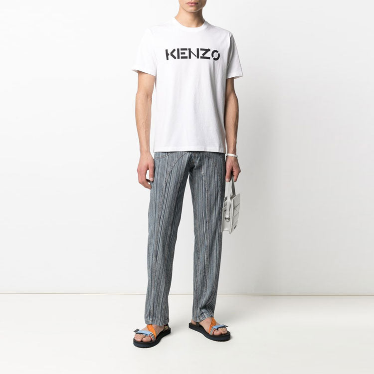 Men's KENZO SS21 Logo Pattern Round Neck Short Sleeve White FA65TS0004SJ-01