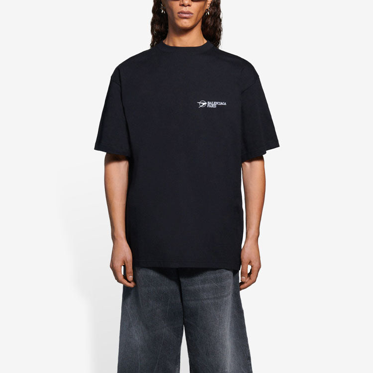 Balenciaga Unisex SS21 Corporate Printing Round-neck Short Sleeve Black 612966TKV861070