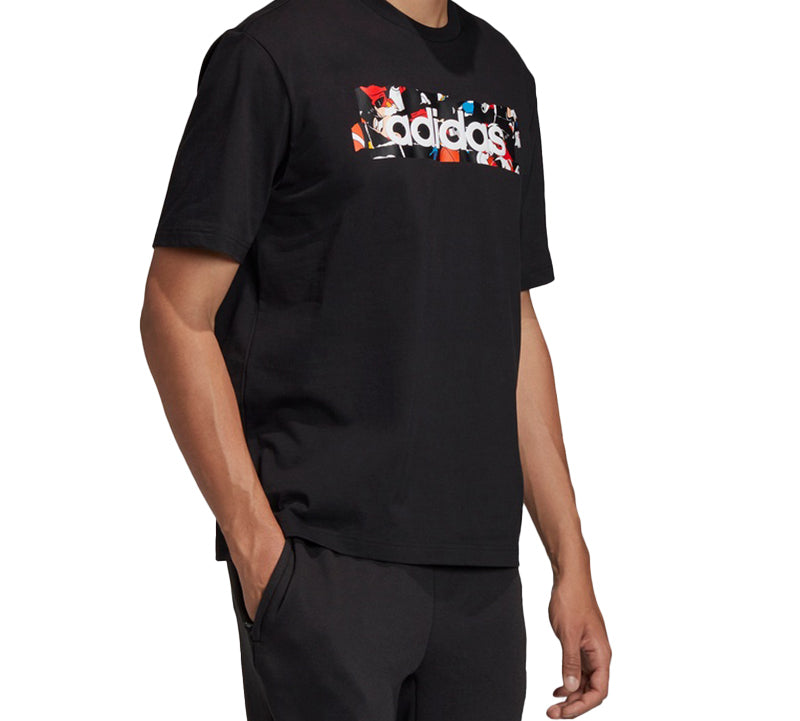 adidas Box Logo Pattern Printing Short Sleeve Black GL2221