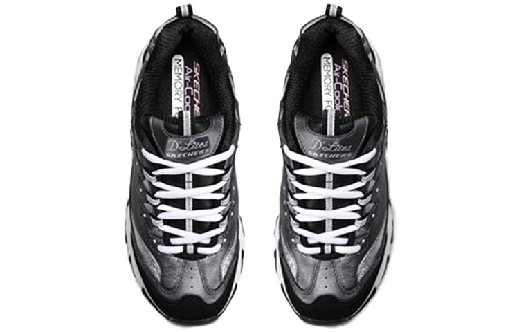 (WMNS) Skechers D'Lites Devoted Fan Low-Top Running Shoes Black/White 13154-BKRG