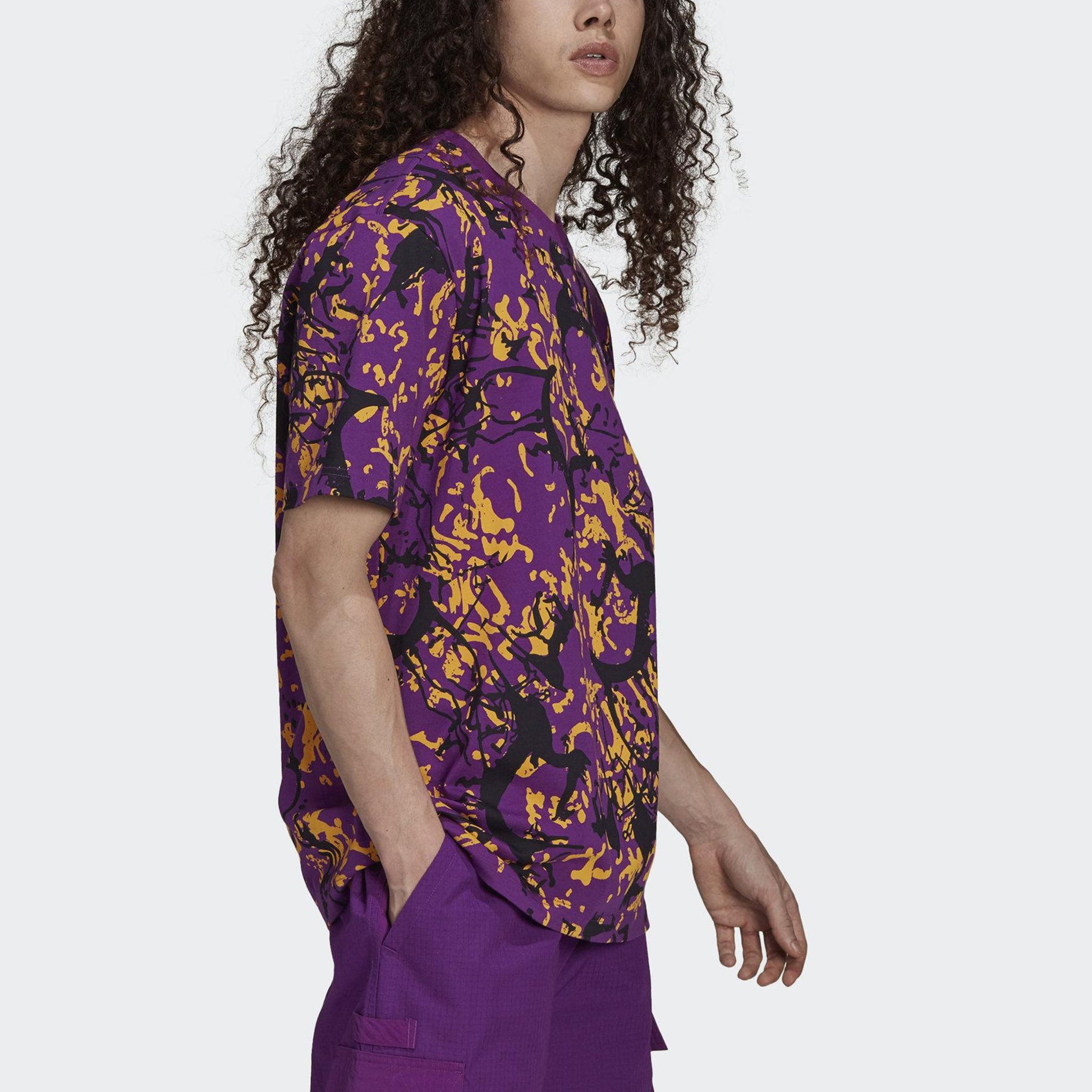 adidas originals Adventure Knit Printing Breathable Sports Short Sleeve Purple H09059