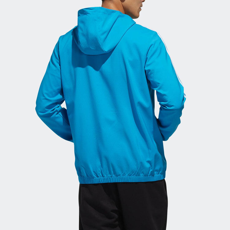 Men's adidas Stripe Athleisure Casual Sports Hooded Jacket Blue DW4621